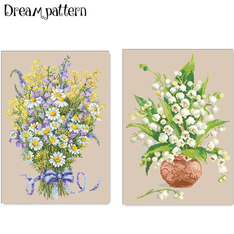 

Summer daisies flowers cross stitch package 14ct 11ct linen flaxen cloth cotton thread embroidery DIY handmade needlework