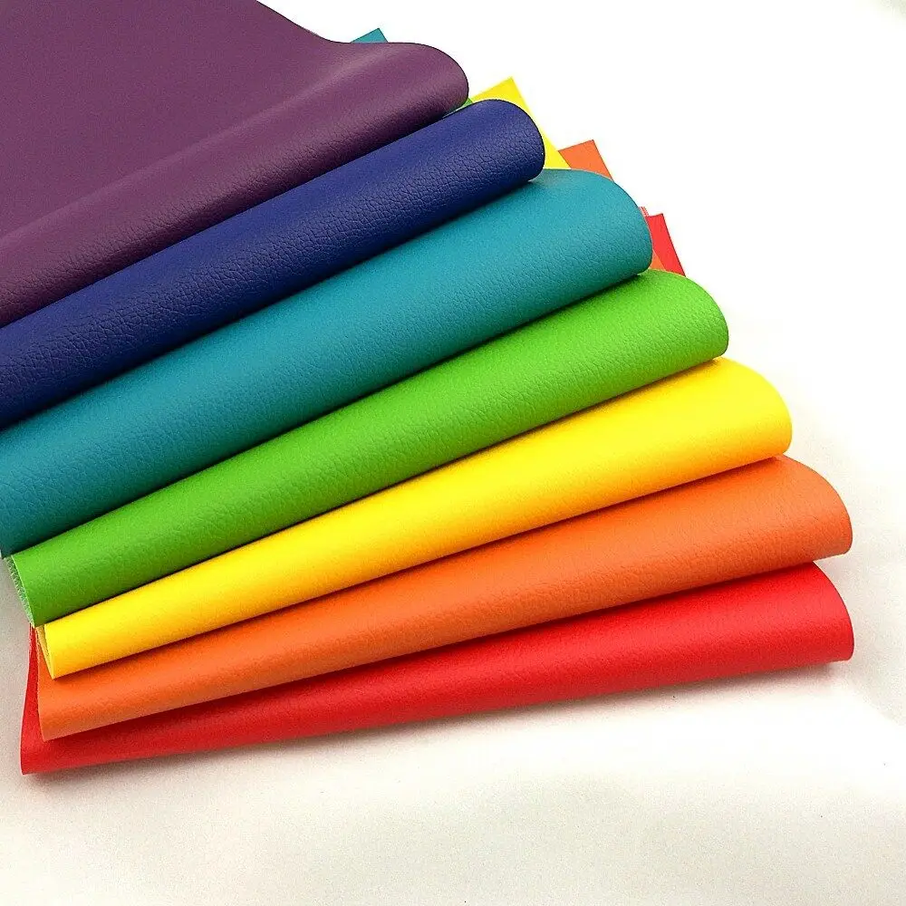 7PCS Rainbow Litchi Pattern PU Leatherette Fabric Faux Leather For Sewing Bag Clothing Sofa Car DIY Material 20X30CM Sheets