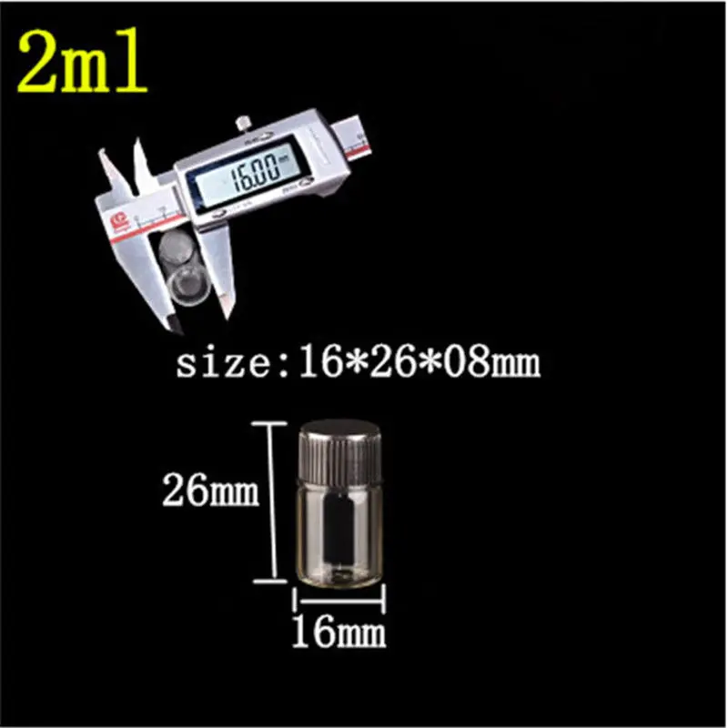 2 мл 4 мл 6 мл стеклянные мини-флаконы с пластиковым винтом черная крышка прозрачные стеклянные флаконы пластиковые бутылки банки бутылки для хранения 100 шт - Цвет: 2ml