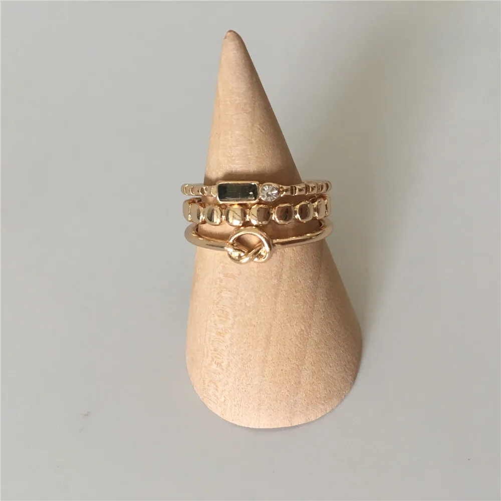 Шикарный золотой цвет покрытие черный камень узел текстурированные 5 шт. кольцо Набор для женщин