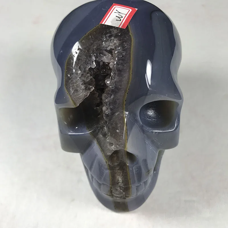 

GM 4.7''0.93KG Beautiful White Agate skull Stone Geode Crystal Skull Hand Carved Agate Skull