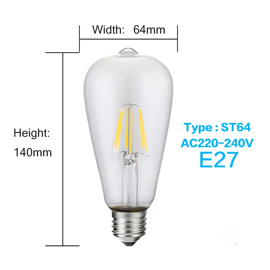 LUCKY светодиодный Светодиодный светильник Эдисона E27 220 В E26 110 В винтажный светодиодный светильник накаливания с регулируемой яркостью 2 Вт 4 Вт 6 Вт 8 Вт ретро стеклянный шар Bombillas ST64 - Испускаемый цвет: ST64 E27 220V