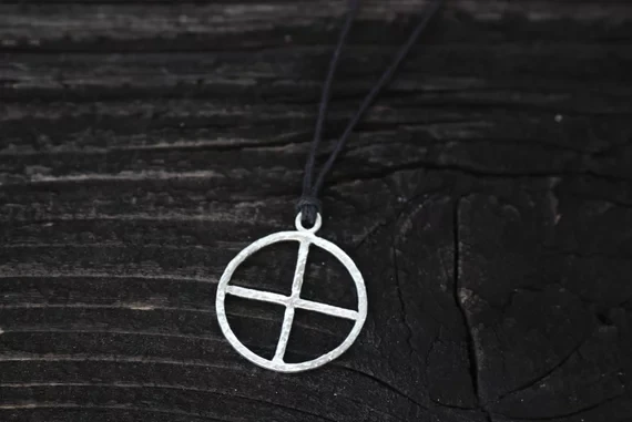 

Sun cross pendant - hammered rustic Germanic solar wheel symbol - prehistoric pagan, heathen, Odinism, Asatru Viking jewelry