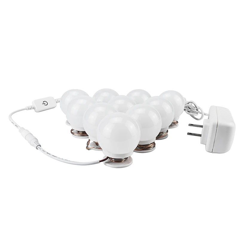 

LED Light String Lighted Makeup Mirror 10 Bulb Lamp Touch Control Hollywood DIY Dressing lights Cool White Warm White EU US Plug