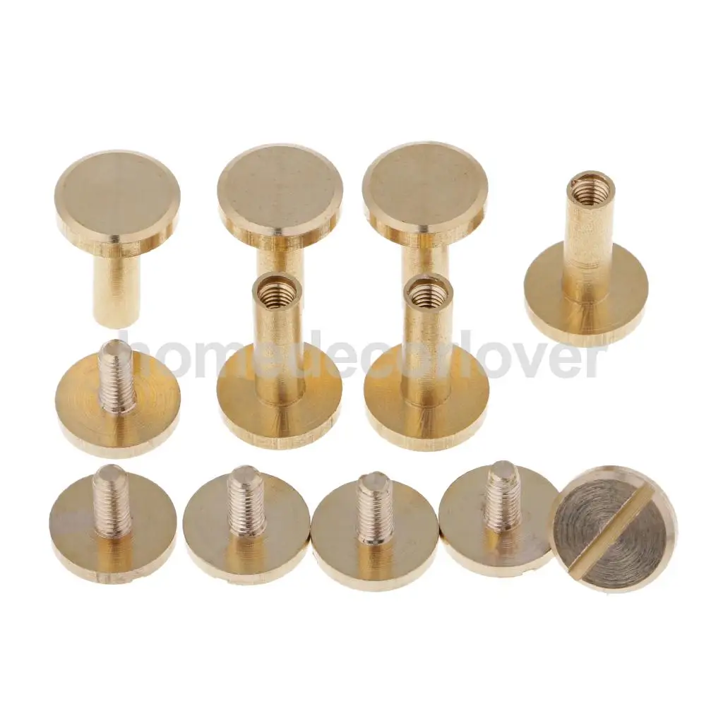 6 Sets Solid Brass Flat Round Head Stud Screwback Leather Craft Chicago Screws