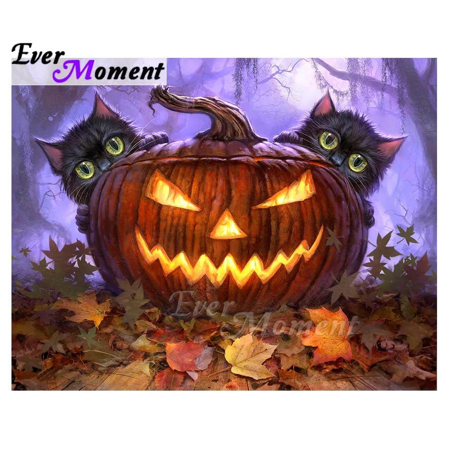 

Ever Moment Diamond Painting Cross Stitch Cat Pumpkin Halloween Grimace Picture Of Rhinestone 5D DIY Diamond Embroidery 3F1821