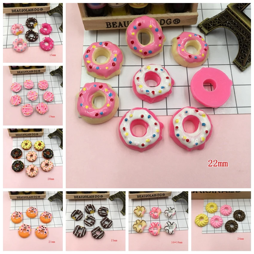 

Free Shipping! 5pcs/lot Resin Simulation Miniature Cute Donuts, Resin Flat Back Cabochon for Phone Decoration, DIY, Scrapbooking