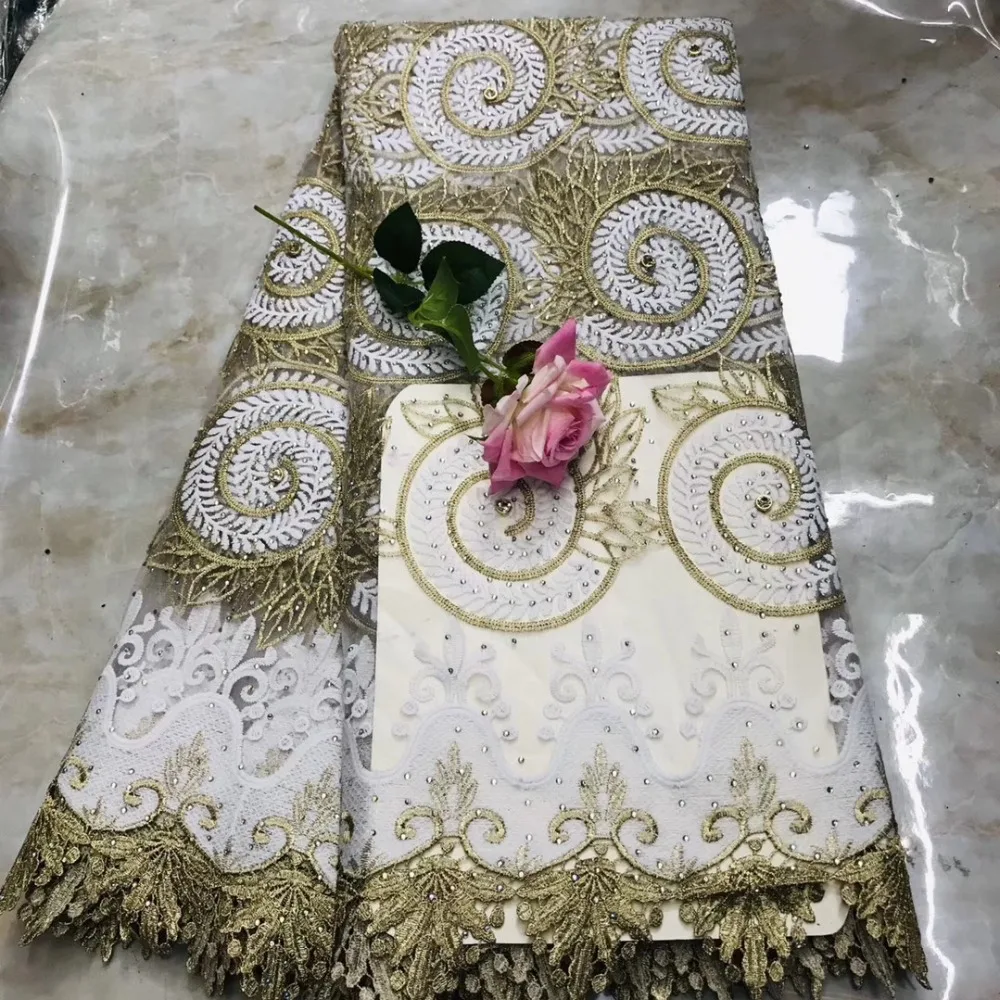 

Wholesales2019Latest African Embroidered lace with STONES Frence tulle lace Fabrics for Party Dresses NX118b