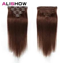 Alishow человеческие волосы для наращивания на заколках, прямые волосы на всю голову, набор 7 шт. 100 г, волосы remy на заколках, человеческие волосы для наращивания
