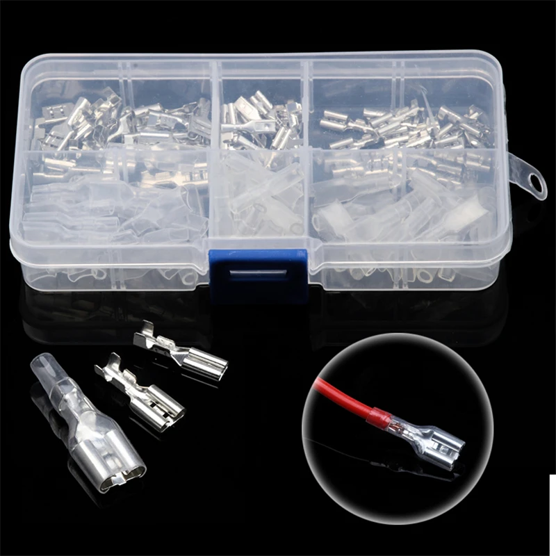 

120pcs 2.8mm 4.8mm 6.3mm Female Spade Terminals Connectors Assortment Set Crimp Terminals with Insulating Sleeves