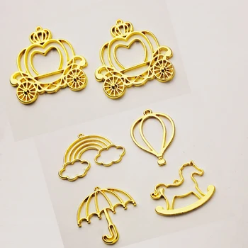 

5pcs/lot balloon umbrella Metal Frame Pendant Gold Charm Bezel Setting Cabochon Setting UV Resin Charm Jewelry Making tools