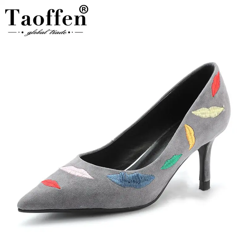

TAOFFEN New Mixed Colors Pointed Toe Women Pumps Real Leather Party Office Lady High Heel Shoes Women Sexy Footwear Size 33-43