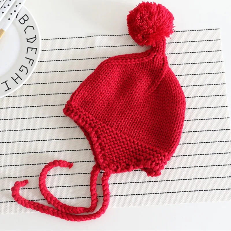 Вязаная детская шапка зимняя теплая шапка для младенца с помпоном хлопок Новорожденный аксессуар для капота