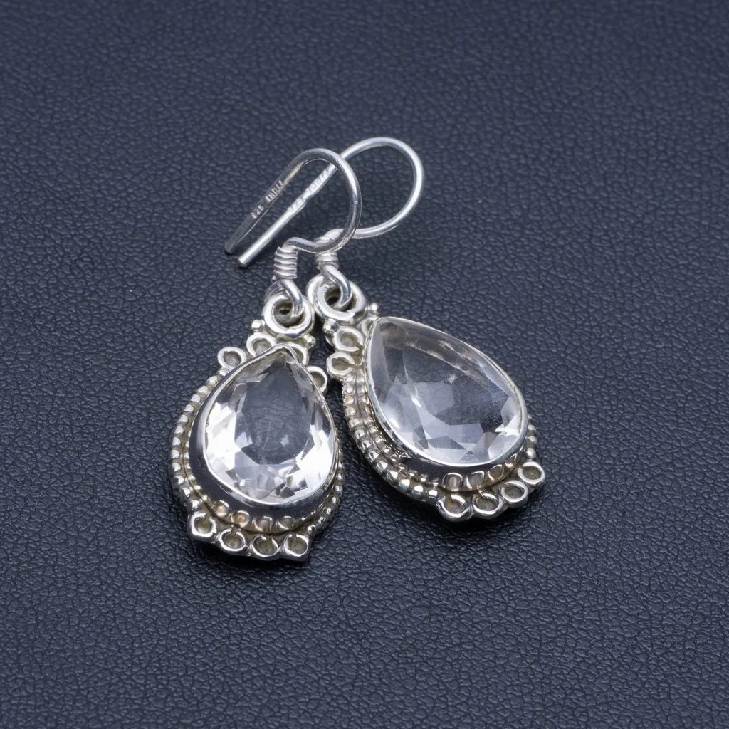 

Natural White Topaz Unique Punk Style 925 Sterling Silver Earrings 1 1/4" P1872