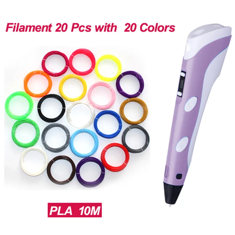 

3D Pen 2nd Generation LED Display DIY 3D Printer Pen With 20Color 100M ABS PLA Filament Arts 3d pens For Kids Drawing Tools