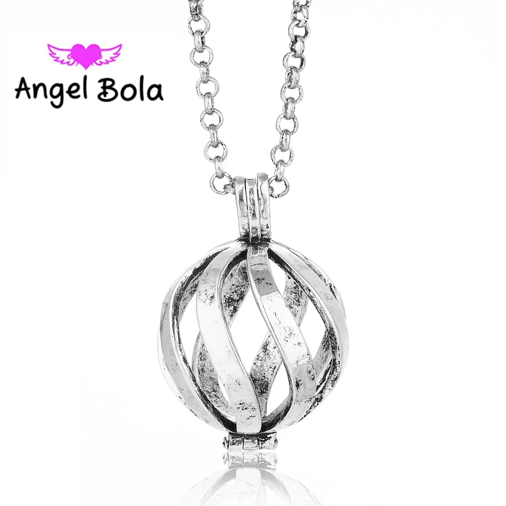 

20.5mm Hollow DIY Harmony Chime Aroma Pendants Angel Bola Sound Ball Women Perfume Necklace Long Chain Gifts L040