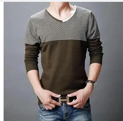 Осенний модный брендовый Повседневный свитер с v-образным вырезом Мужской пуловер вязаный мужской s свитер и пуловеры мужской пуловер 4XL - Цвет: 12