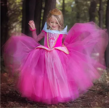 

Christmas Gift Princess Sleeping Beauty Dress 2019 Children Costume Spring Autumn Girl Party Dress Free Shipping SMR003