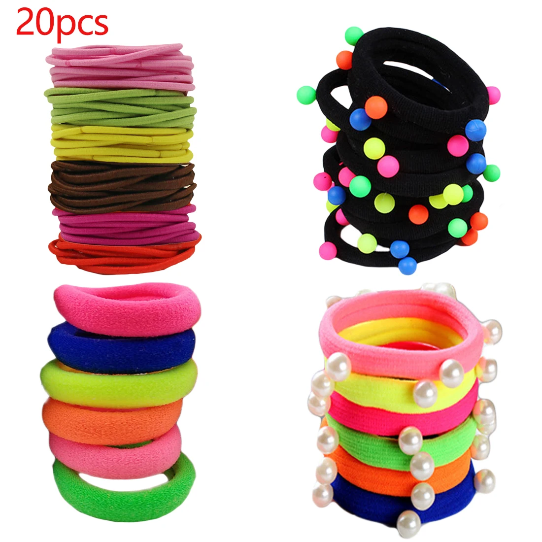 

Cute Girls 20pcs/lot Candy Fluorescence Color Elastic Hair Bands Rubber Gum Maker Ropes Rings Hair Accessories Hair Ornaments