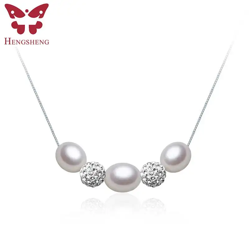 

Romantic Three 8-9 mm Natural Pearl Color Pendant & Necklace Chain Fashion Jewellery Water Drop Pearl Pendant Gift
