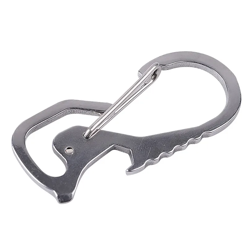 Portable Stainless Buckle Carabiner Keychain Key Ring Clip Hook Bottle Opener carabiner climbing Accessories Outdoor Tools #3d20 (2)