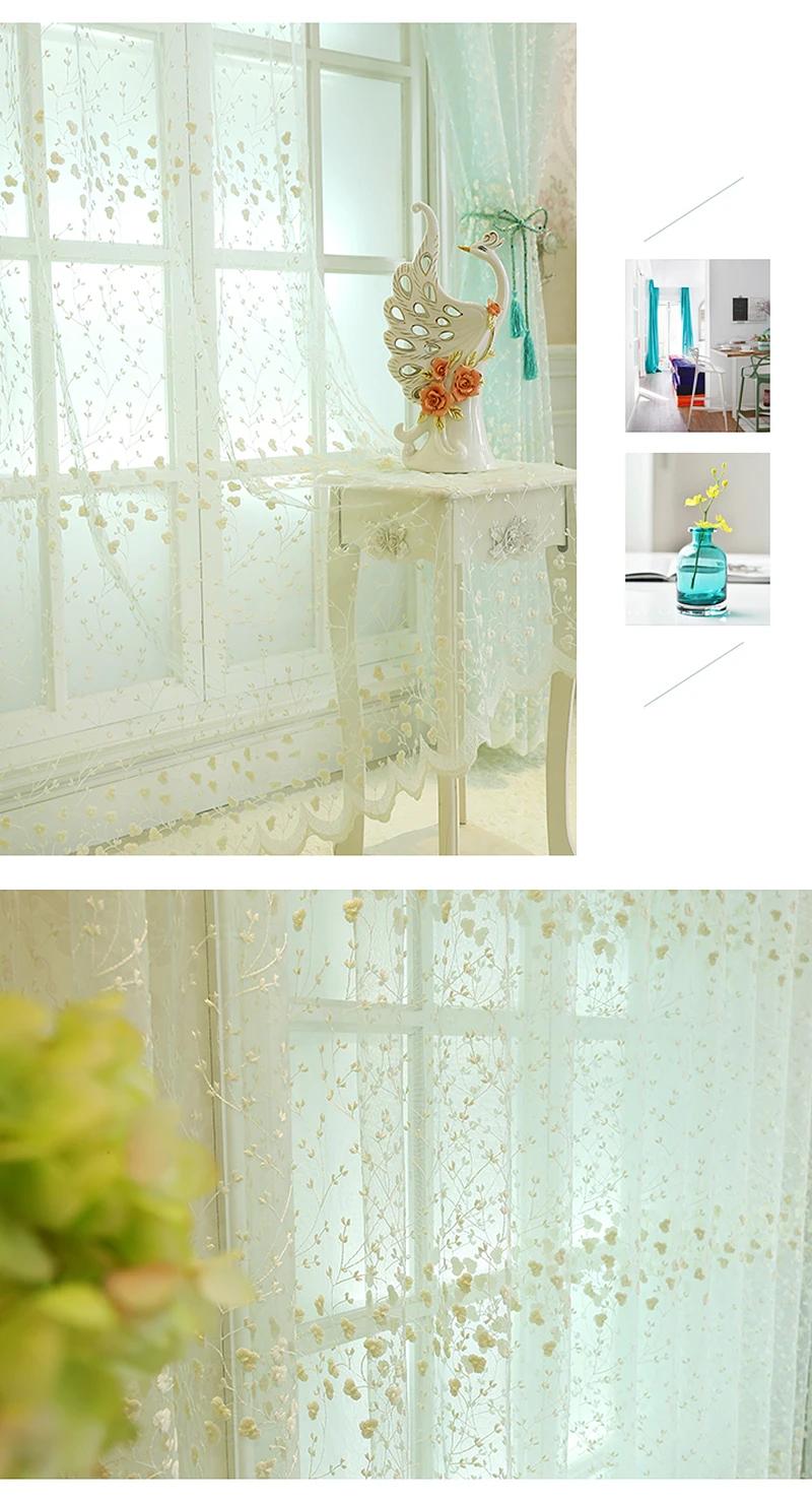 Korean Embroidery Luxury Flowers Lace Bedroom Tulle Drapes Window Treatments Screening Sheer Voile Curtains For Living Room #4