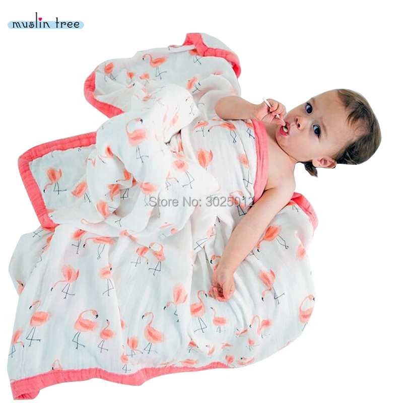 Kaufen Musselin Baum Zwei Schichten 70% Bambus 30% Baumwolle Gaze Neugeborenen Liefert Breiten Rand Baby Swaddle Kind Traum Decke 120X120cm