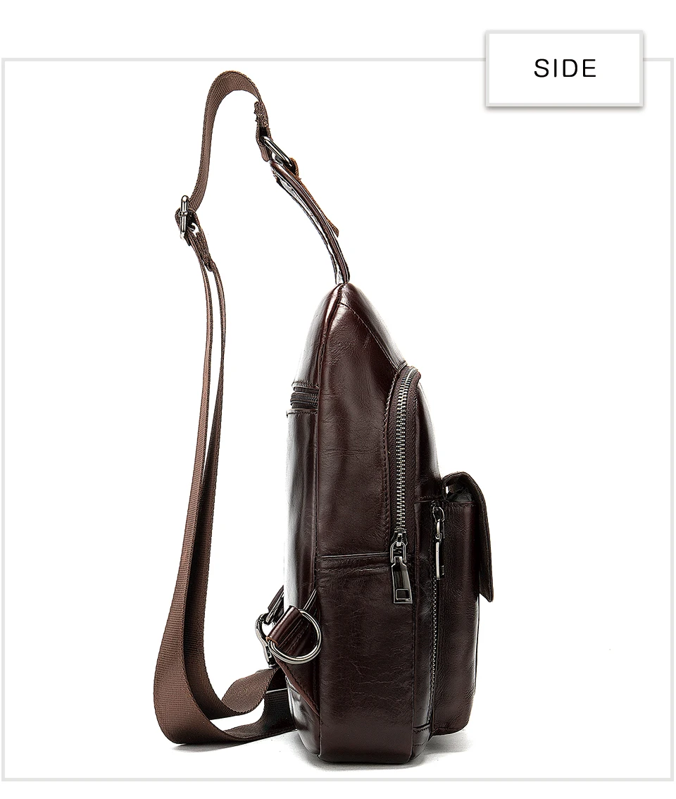 12 Cowhide Leather Men's Chest Bag for Men Shoulder Bags Chest Pack Travel Functional Organizer Male Summer Messenger Sling Bag