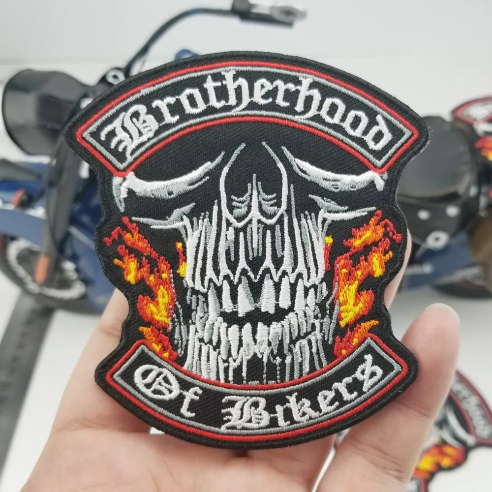 Brotherhood Skull Embroidered Patch Iron On Clothing Biker Jacket Patch (5)