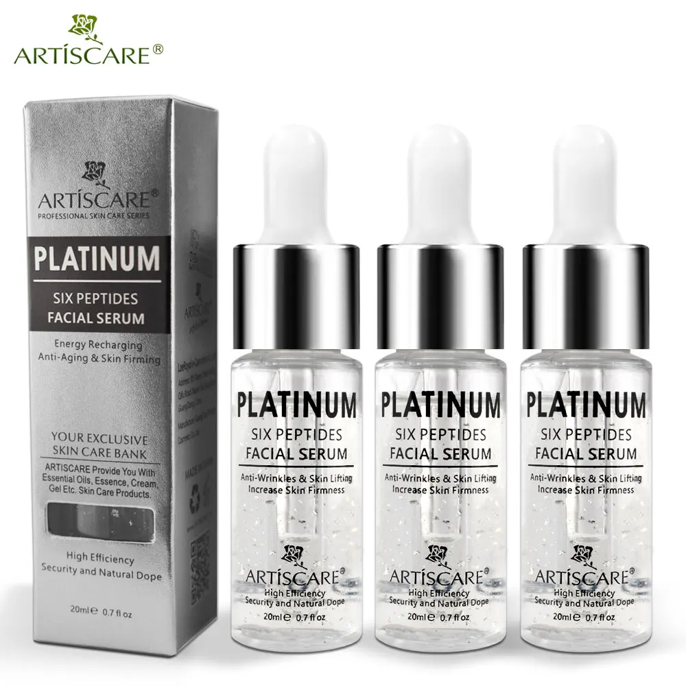 

ARTISCARE Platinum Six Peptides Serum for Face 20ml Anti Wrinkles Ageing Hyaluronic Acid Essence Whitening Facial Skin Care 3PCS