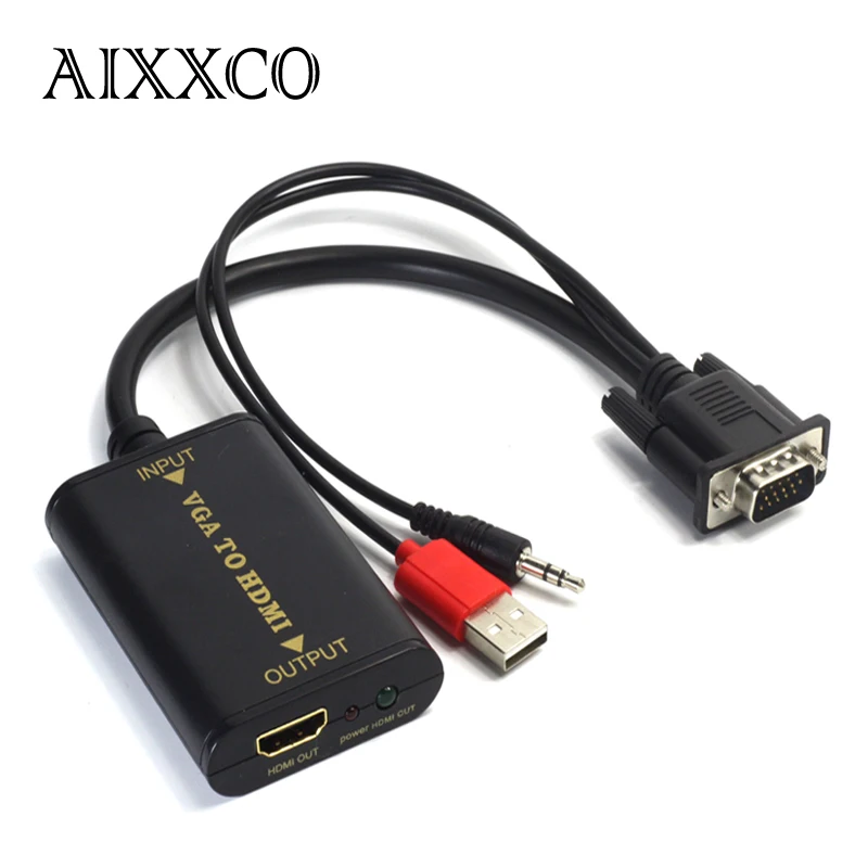 AIXXCO Quality Portable Plug and play VGA To HDMI Output 1080P HD Audio TV AV HDTV