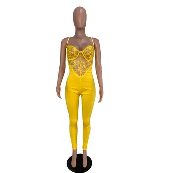 

Women Patchwork Spaghetti Strap Jumpsuit Clubwear Lace Skinny Playsuit Sexy Solid Backless Overalls