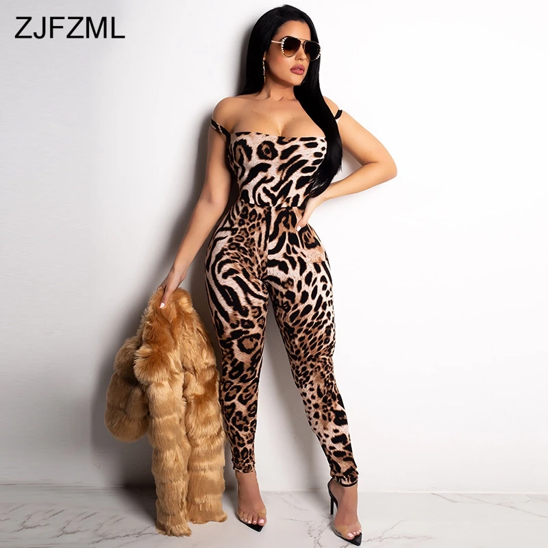

Leopard Print Sexy Rompers Women Jumpsuit Slash Neck Off Shoulder One Piece Overall Vintage Backless Cross Lace Up Party Catsuit