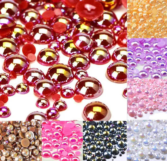 500pcs Mixed 210mm Red Ab Half Round Pearl Beads Craft Cabochon