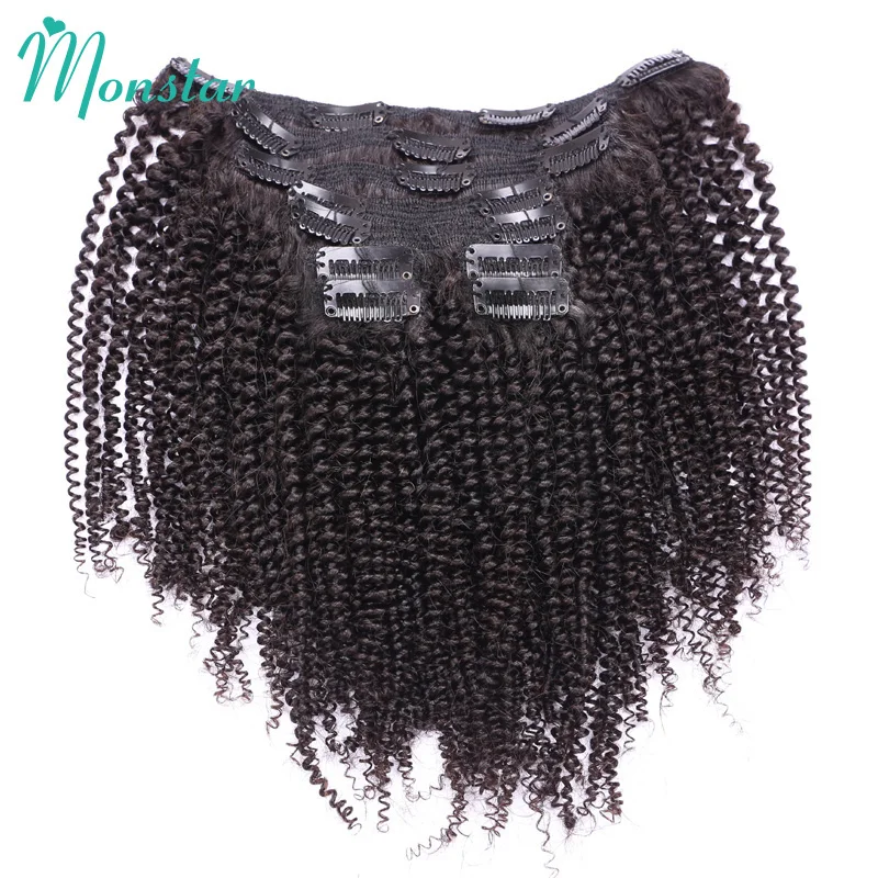 

Monstar 10 - 26 Inch Afro Kinky Curly Clip Ins 7 Pieces 120g/Set Remy Brazilian Clip In Extensions 100% Human Hair Weaving