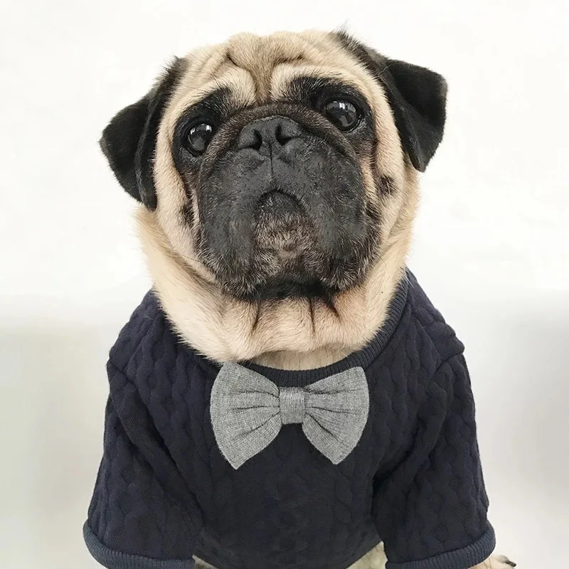 Fashion Dog Clothes Pet Puppy Knitted Sweater Pug Dinner Coat Bow Tie French Bulldog Jacket for Dogs cat Warm Hoodie GSC05