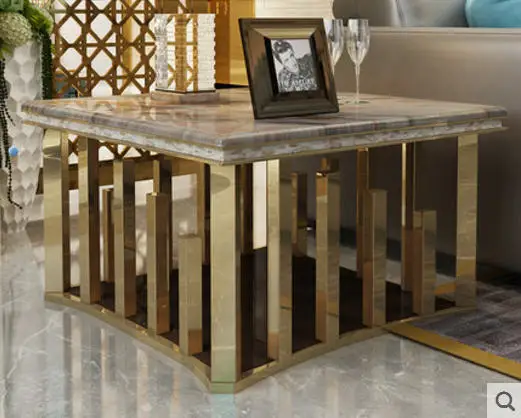 Natural marble Stainless steel Coffee Table Living Room Home Furniture minimalist modern rectangle mesas de centro table basse