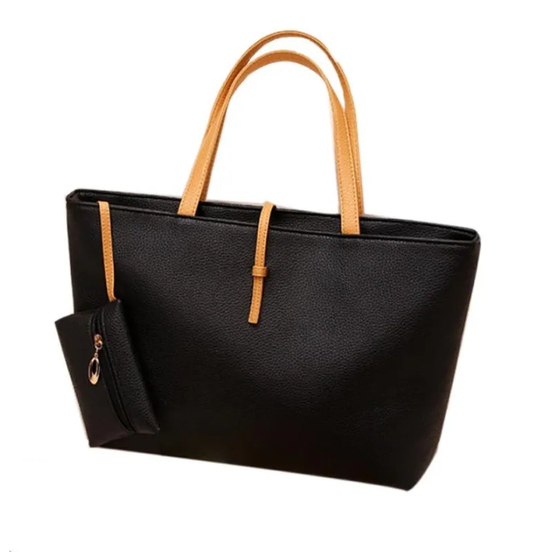 Сумка для покупок в винтажном стиле, женская сумка на плечо с монеткой, ковш с карманом, сумка-тоут, кошелек, женские хозяйственные сумки, bolsa feminina - Цвет: Черный
