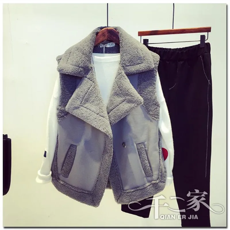 Thick Biker Jacket Vest Women Autumn Winter Sleeveless Lamb Fur Jacket Waistcoat Women Casual Faux Fur Coat Female Vest NS723