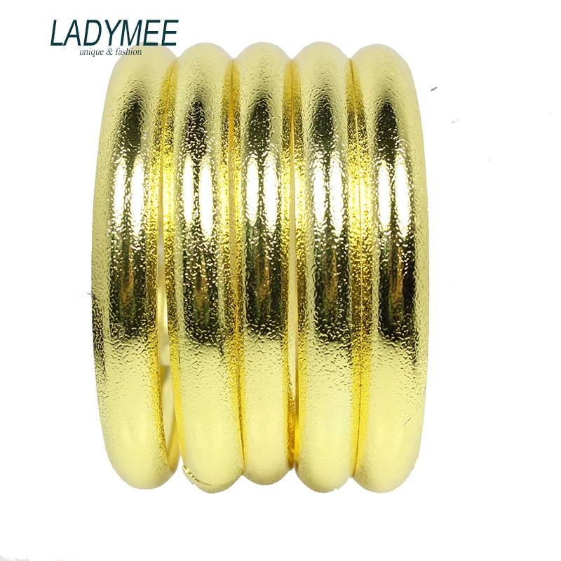 LADYMEE Bracelet Gold Color Bangles 5PCS/LOT Shinning Surface Metal