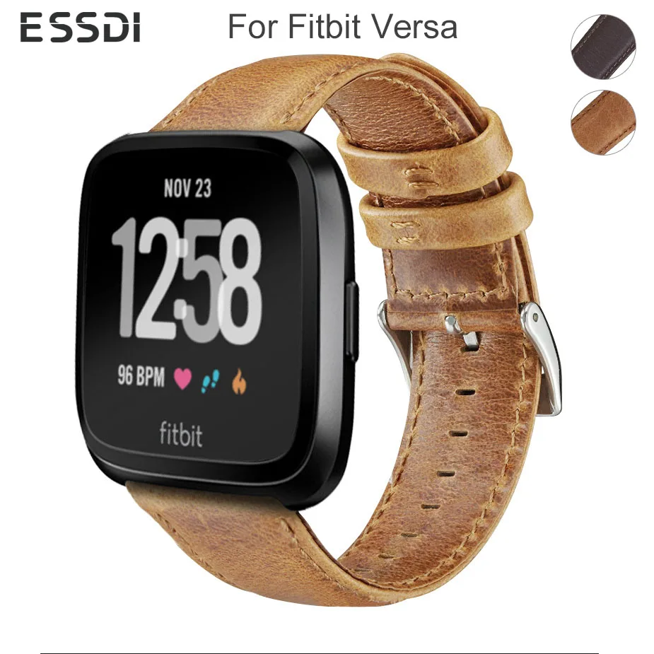 Essidi прочный кожаный браслет ремешок для Fitbit Versa женщин и мужчин Смарт часы 2