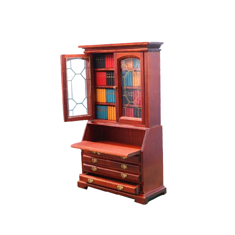 جديد 1:12 مصغرة الرجعية البني العمل درج مجلس الوزراء معرضا خزانة دمية الاكسسوارات والأثاث دمية منزل استخدام