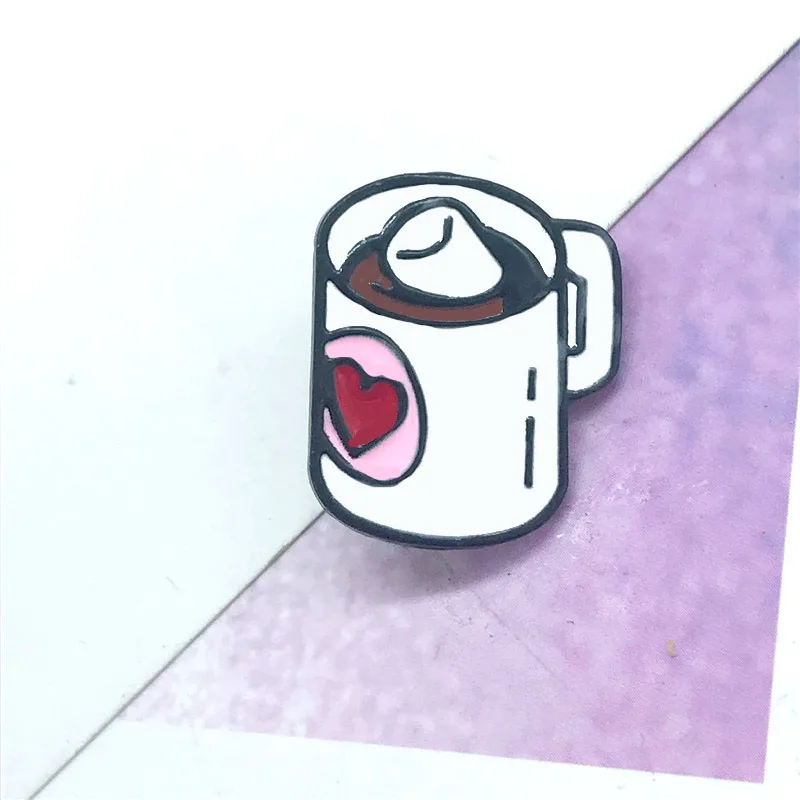

white coffee cup pins heart pattern cartoon cute brooches Enamel ice cube cola for woman cute simple