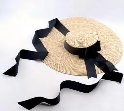 natural 15cm Популярная широкополая соломенная шляпа из пшеницы, женские шляпы с большими полями и бантом из ленты, элегантная женская летняя пляжная шляпа от солнца - Цвет: natural 15cm