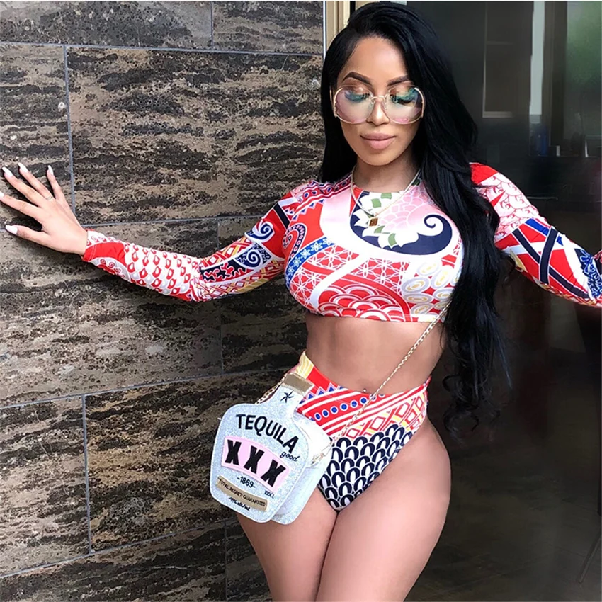 

2019 summer New women sexy 2 Two Pieces Sets long Sleeve Camouflage Pullover Tops And Mini Shorts beachwear conjunto femenino