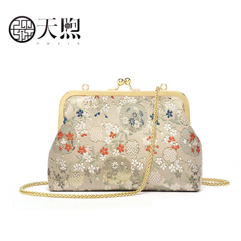 Женская сумка мессенджер Pmsix из парусины с вышивкой и цепочкой 2019|Клатчи| |
