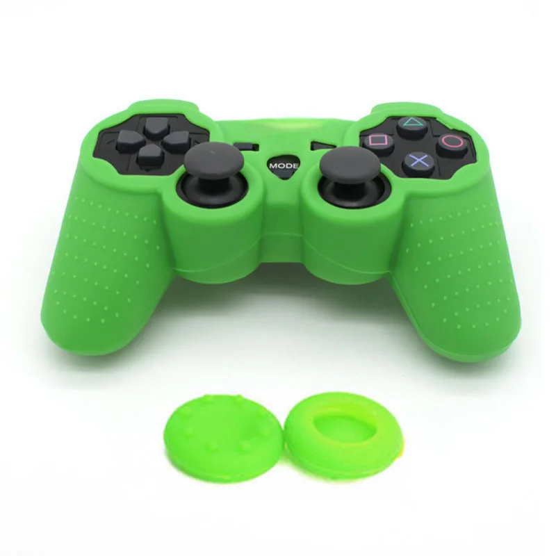 Мягкий, силиконовый, гибкий гелевый защитный чехол для sony PS3 Dualshock 3 Контроллер Резиновый чехол с 2 шт джойстиками - Цвет: Green