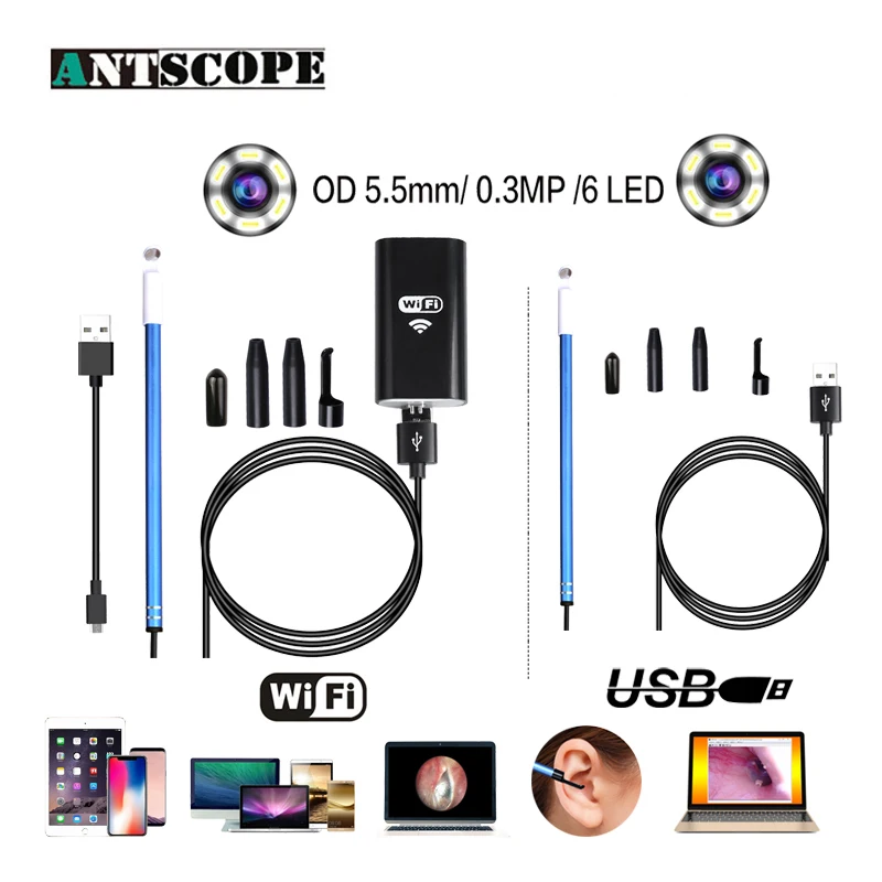 Kopen Prostormer 5.5mm HD Visuele Oor Schoonmaken Lepel Wifi Endoscoop Android iphone Otoscoop Persoonlijke Gezondheidszorg USB Camera Endoscopio