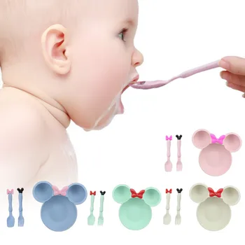 

Baby Bowl Set Tableware Set Cartoon Spoon/Fork Lovely Fruit Tray Grids Bowl Set Children Dishes Tableware Wheat Straw