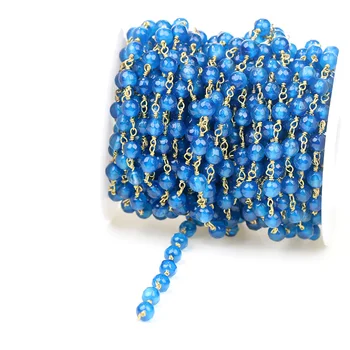 

HanKun 6mm Handmade Blue Faceted Round Beads With Brass Wire Wrapped Rosary Chain Making Jewelry Stone Bead Chain Necklace